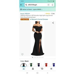 YMDUCH Women's Off Shoulder High Split Long Formal Party Dress Evening Gown L